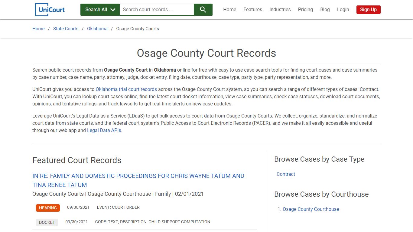 Osage County Court Records | Oklahoma | UniCourt