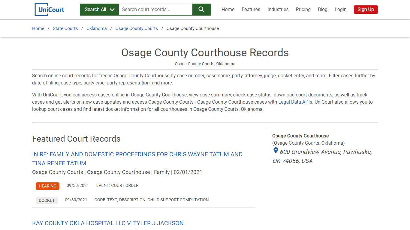 Osage County Courthouse Records | Osage | UniCourt